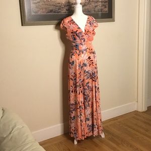 bebe Floral Flutter Sleeve Maxi Dress